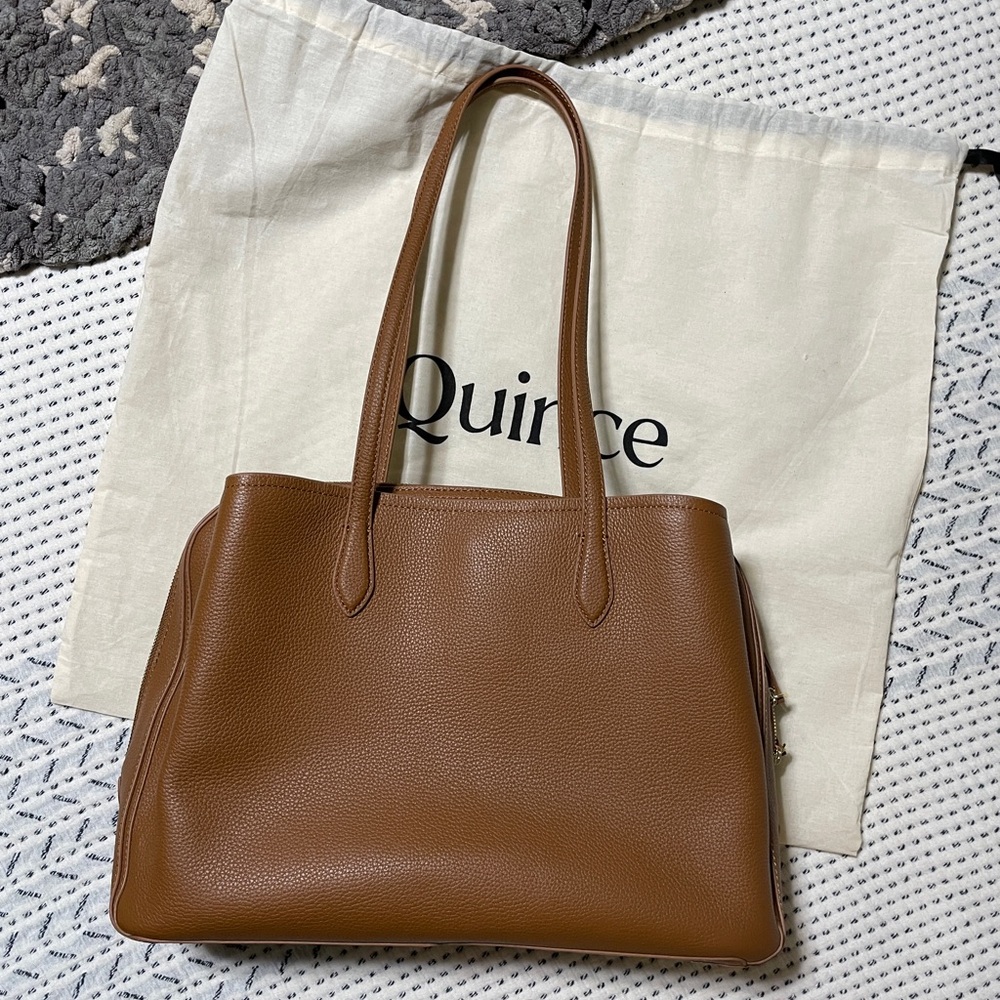 Quince Pebbled Leather Shoulder Tote Bag